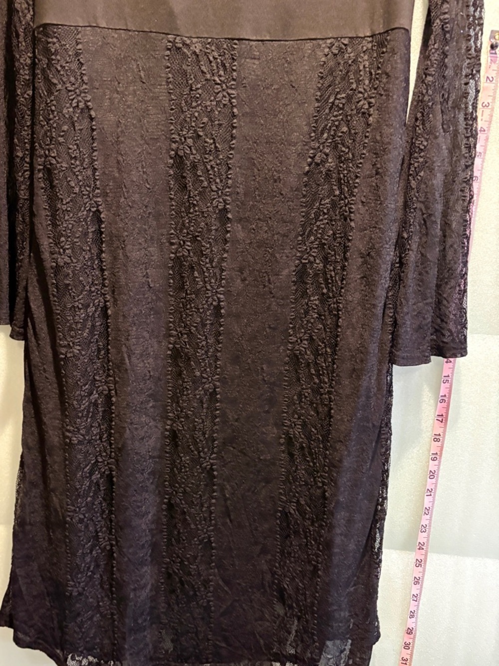 Cider Black Lace-Trim Ruched Midi Dress. Bell Sleeves. Hobo 1XL Goth Midi NWT - Picture 4 of 6